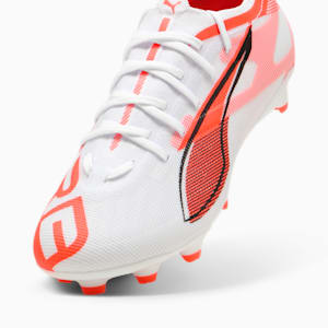 Chaussures de soccer à crampons pour terrain ferme/terrain artificiel ULTRA 5 PRO Enfant et adolescent, PUMA White-PUMA Black-Glowing Red, extralarge